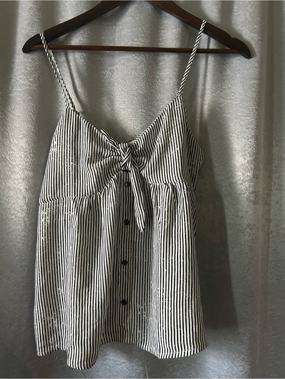 Striped Tie-Front Spaghetti Strap Camisole - Black & White